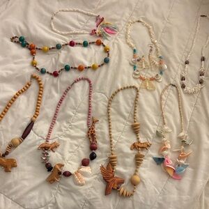 Set of 8 Boho Mixed Wood & Shell Necklace Lot - Colorful Beaded Styles